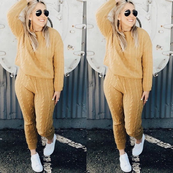 Public Desire Pants - [Public Desire] Mustard Cable Knit CO-ORD